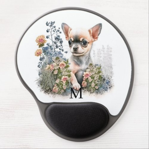 Watercolor Chihuahua Puppy Floral Personalized Gel Mouse Pad