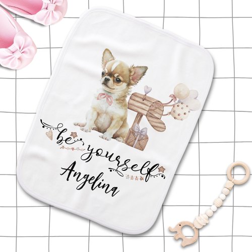 Watercolor Chihuahua Puppy Gender Neutral Baby Burp Cloth