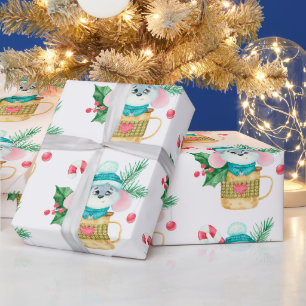 Watercolor Children Christmas Mouse Animal Art Wrapping Paper
