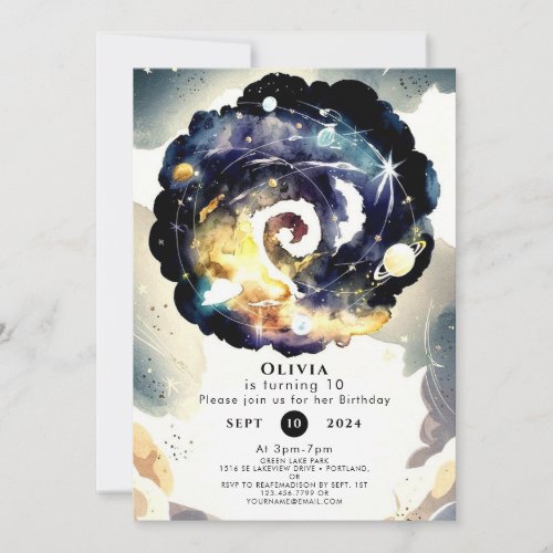 Watercolor Children Space Birthday  Invitation