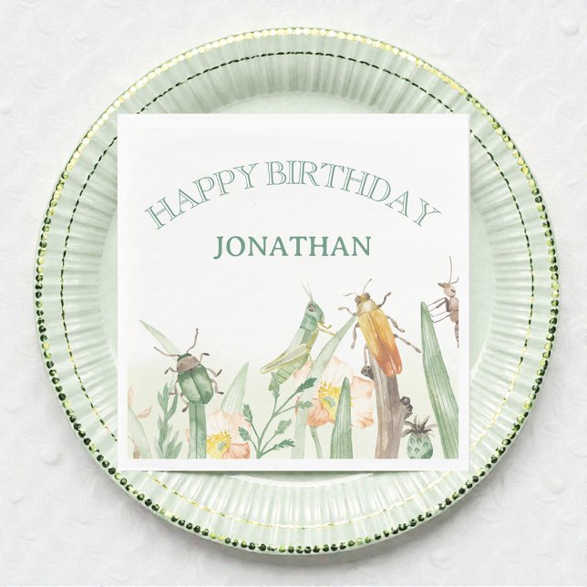 Watercolor Child's Bug Insect Birthday Napkins (Creator Uploaded)