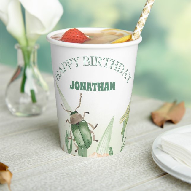 Watercolor Child's Bug Insect Birthday Paper Cups (Insitu)