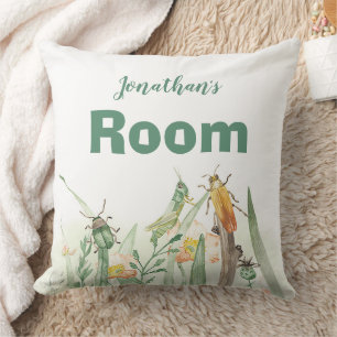 Watercolor Child's Bug Insect Throw Pillow