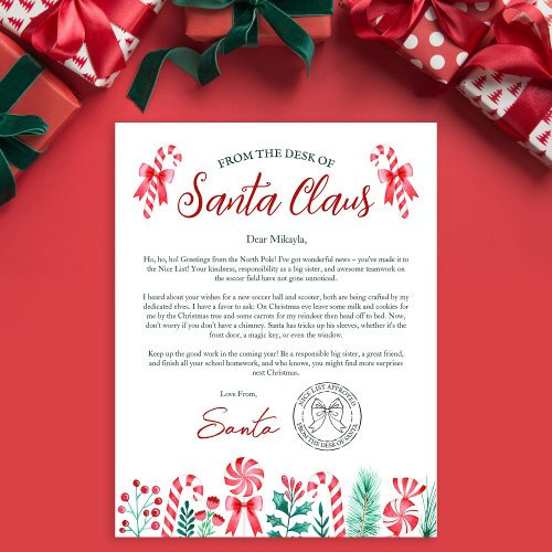 Watercolor Childs Letter from Santa 