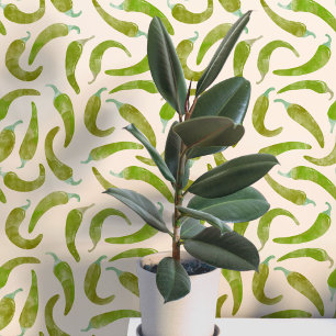 Watercolor Chili Pepper Green Cream Wallpaper