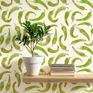 Watercolor Chili Pepper Green Cream Wallpaper