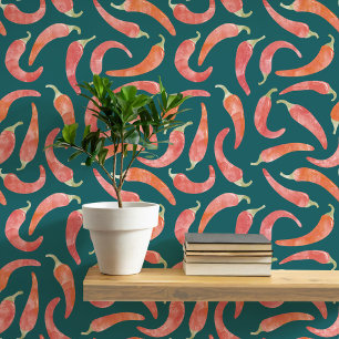 Watercolor Chili Pepper Red Dark Wallpaper