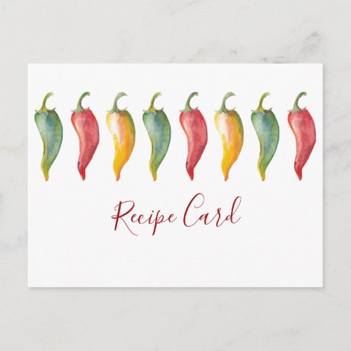 Watercolor Chili Peppers Recipe Card