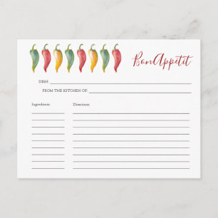 Watercolor Chili Peppers Recipe Card