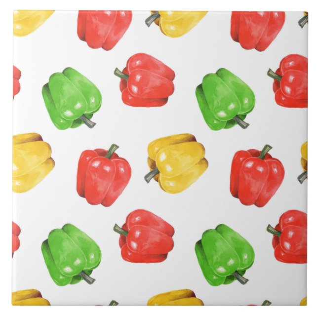 Watercolor Chilli Peppers Pattern  Ceramic Tile (Front)