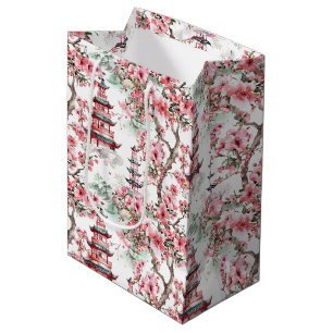 Watercolor Chinese Pagoda - Cherry Blossoms (10) Medium Gift Bag
