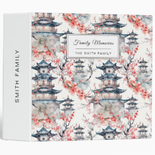 Watercolor Chinese Pagoda with Cherry Blossoms (4) 3 Ring Binder
