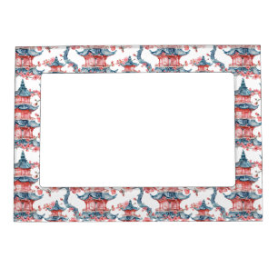 Watercolor Chinese Pagoda with Cherry Blossoms (6) Magnetic Frame
