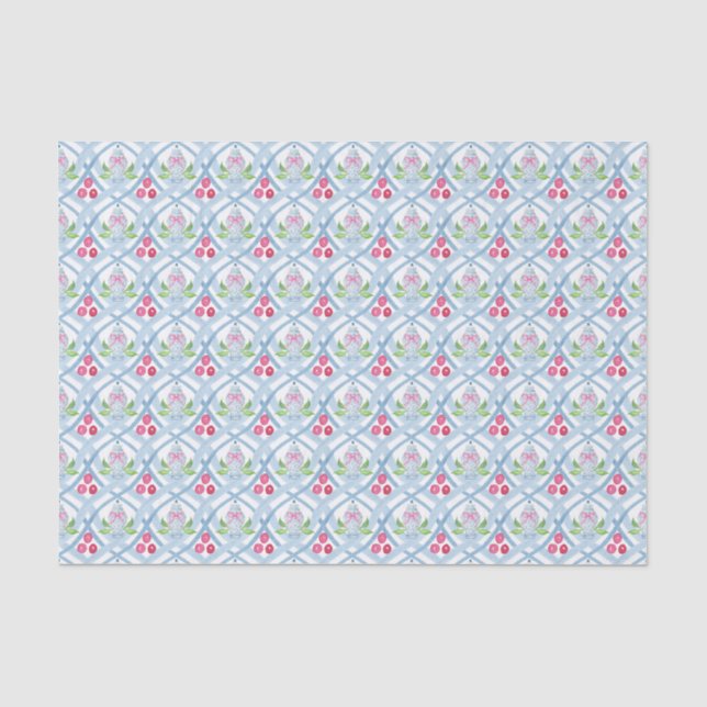 Watercolor Chinoiserie Blue and Pink Ginger Jars Tissue Paper (Front)