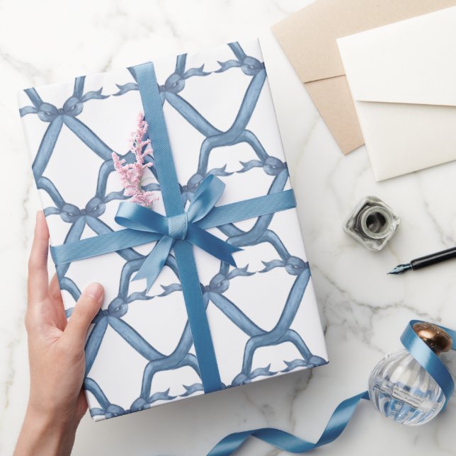 Watercolor Chinoiserie Blue Bows Wrapping Paper (Gifting)