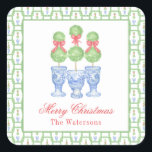 Watercolor Chinoiserie Christmas Bow Topiary Gift Square Sticker<br><div class="desc">PreppyPrint.com - Celebrate Christmas in style! Add your personalized touch. Transfer this design onto the products of your choice too! Please visit my designer store,  PreppyPrint.com,  for coordinating items.</div>