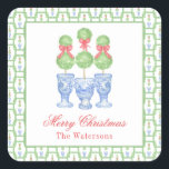 Watercolor Chinoiserie Christmas Bow Topiary Gift Square Sticker<br><div class="desc">PreppyPrint.com - Celebrate Christmas in style! Add your personalized touch. Transfer this design onto the products of your choice too! Please visit my designer store,  PreppyPrint.com,  for coordinating items.</div>