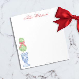 Watercolor Chinoiserie Christmas Bow Topiary Notepad