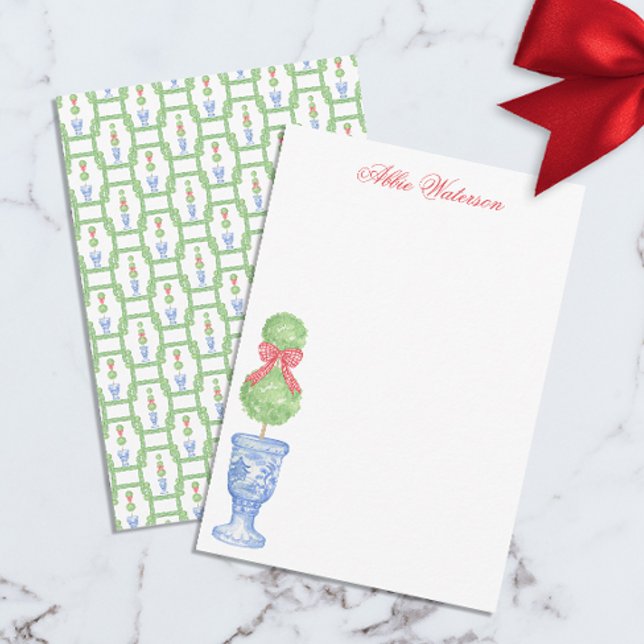 Watercolor Chinoiserie Christmas Bow Topiary Thank You Card (Creator Uploaded)