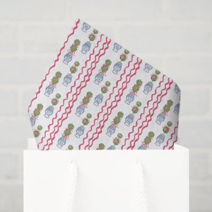 Watercolor Chinoiserie Christmas Red Bow Topiary Tissue Paper