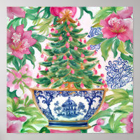 Watercolor Chinoiserie Christmas Tree