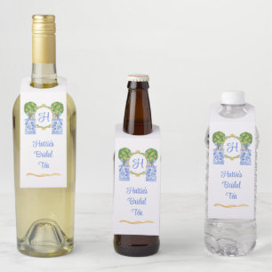 Watercolor Chinoiserie Citrus Topiary Monogram Bottle Hanger Tag