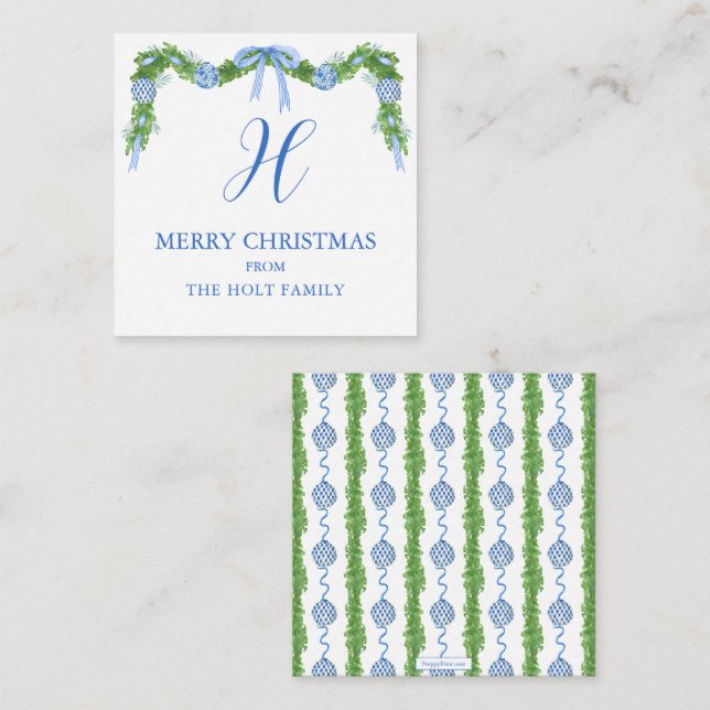 Watercolor Chinoiserie Garland Christmas Enclosure Note Card (Front/Back)