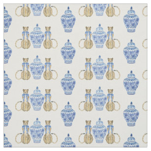 Watercolor Chinoiserie Ginger Jar Cheetah Fabric