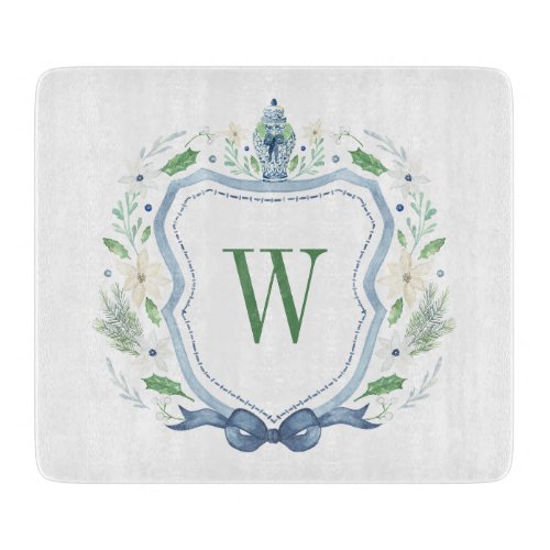 Watercolor Chinoiserie Ginger Jar Monogram Crest Cutting Board
