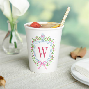 Watercolor Chinoiserie Ginger Jar Monogram Crest Paper Cups