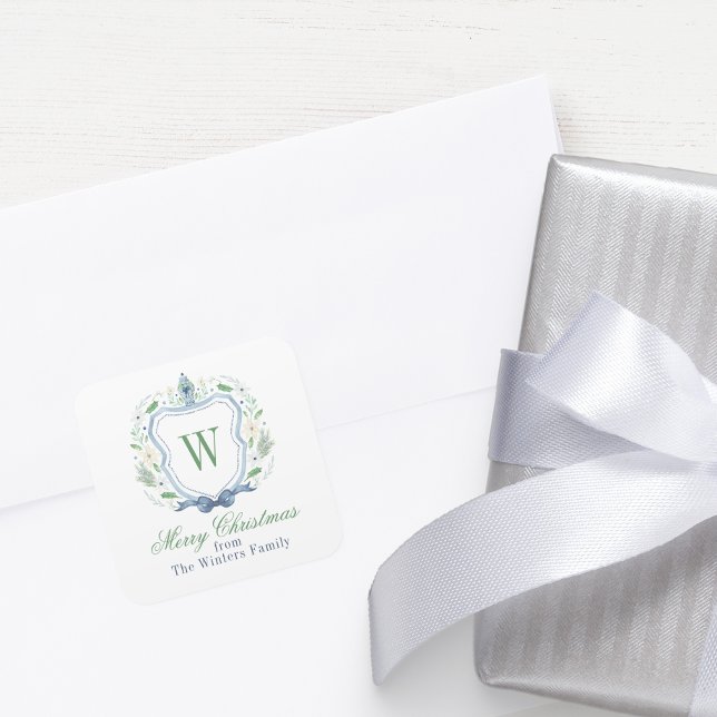 Watercolor Chinoiserie Ginger Jar Monogram Crest Square Sticker (Creator Uploaded)