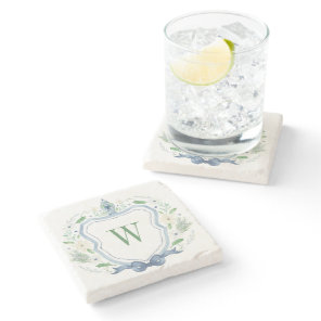 Watercolor Chinoiserie Ginger Jar Monogram Crest Stone Coaster