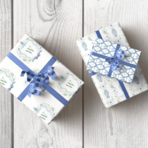 Watercolor Chinoiserie Ginger Jars Crest Wrapping Paper Sheets