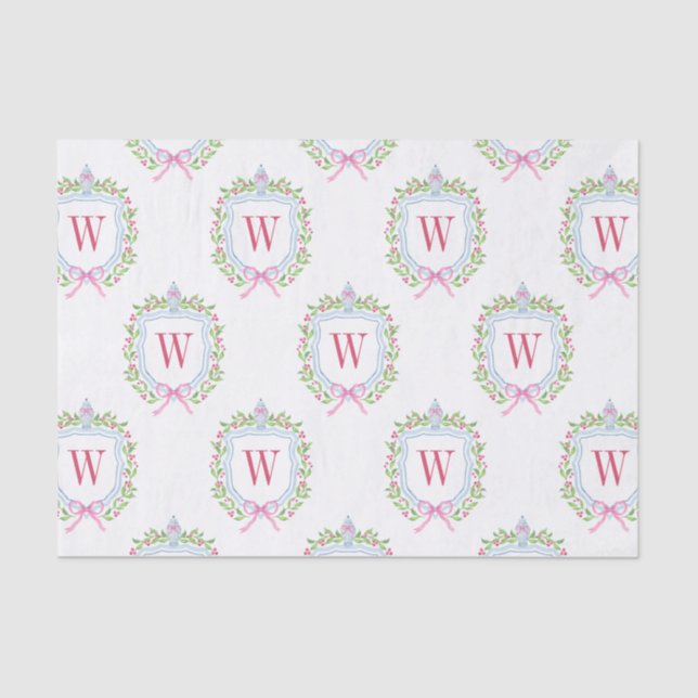 Watercolor Chinoiserie Ginger Jars Monogram Crest Tissue Paper (Front)