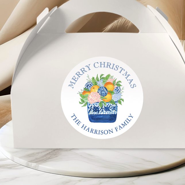 Watercolor Chinoiserie Mandarins Christmas Gift Classic Round Sticker (Creator Uploaded)