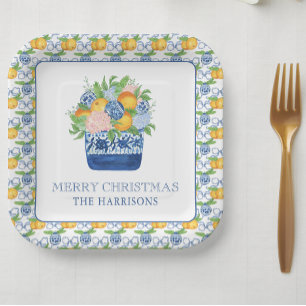 Watercolor Chinoiserie Mandarins Christmas Paper Plates