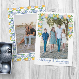 Watercolor Chinoiserie Mandarins Garland Photo Holiday Card