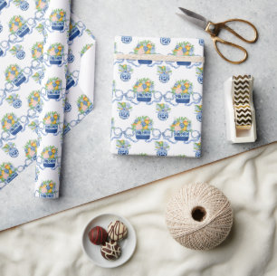 Watercolor Chinoiserie Mandarins & Hydrangeas Wrapping Paper