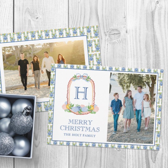 Watercolor Chinoiserie Mandarins Monogram Crest  Holiday Card (Creator Uploaded)