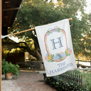 Watercolor Chinoiserie Mandarins Monogram Crest House Flag