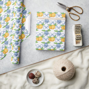 Watercolor Chinoiserie Mandarins & Ornaments Wrapping Paper