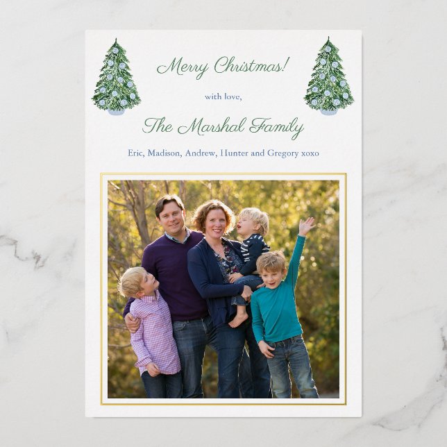 Watercolor Chinoiserie Merry Christmas Photo Gold Foil Holiday Card (Front)