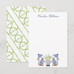 Watercolor Chinoiserie Monkeys Personalized Note Card