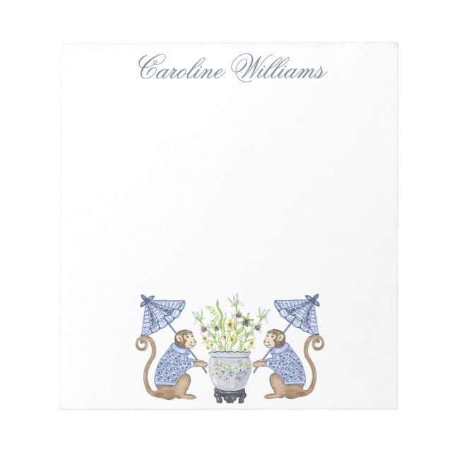 Watercolor Chinoiserie Monkeys Personalized Notepad (Front)