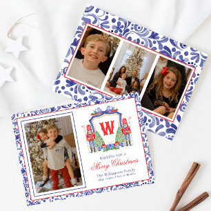 Watercolor Chinoiserie Nutcracker Monogram Crest Holiday Card