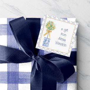 Watercolor Chinoiserie Orange Tree Topiary Note Card