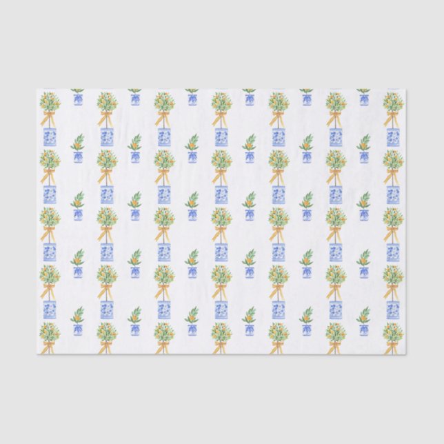 Watercolor Chinoiserie Orange Tree Topiary Tissue Paper (Front)