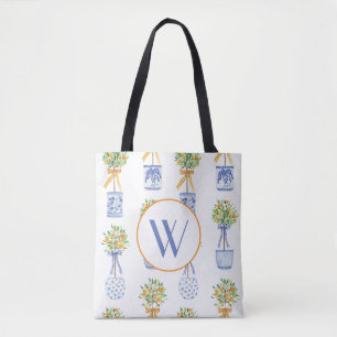 Watercolor Chinoiserie Orange Tree Topiary Tote Bag