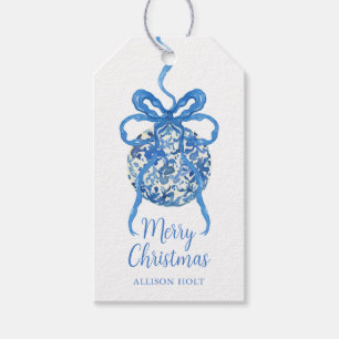 Watercolor Chinoiserie Ornament Christmas Gift Tag