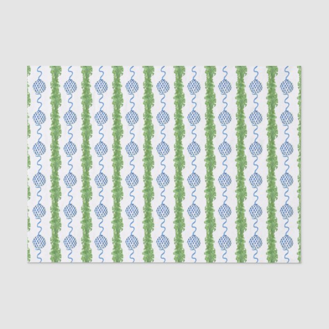 Watercolor Chinoiserie Ornament Garland Christmas Tissue Paper (Front)